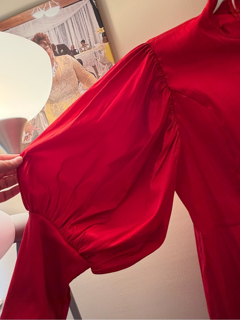High-Neck Red Long-Sleeve Maxi Dress - Picture 3 of 5